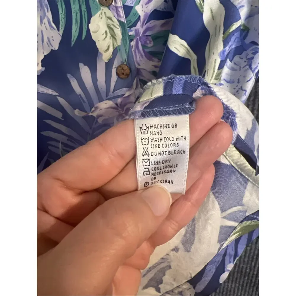 Kriss Kross Womens Floral Tropical Button Up Shirt Size 16 Silk Cruise Resort